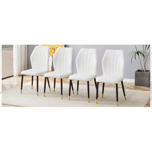 4 Modern Dining Chairs With Stylish PU Patterned Backrest And Black Metal Legs For A Comfortable Home Experience In The Kitchen, Bedroom And Office.