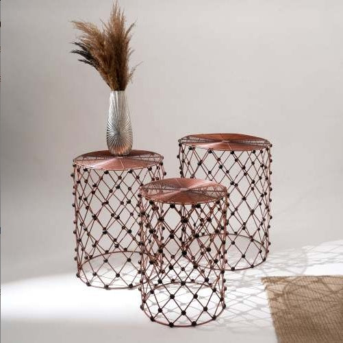 Rustic Charm Wire Nesting Stools Set Of 3 Multi-Use Accent Seats