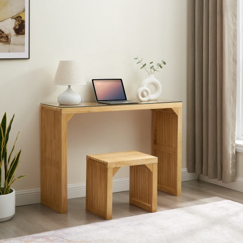 Pine Dining Bench And Table, Indoor Wood Bench For Entryway,Living Room,Kitchen And Bedroom Table And Bench Set Nature, Bench Table Small Tempered Glass Included