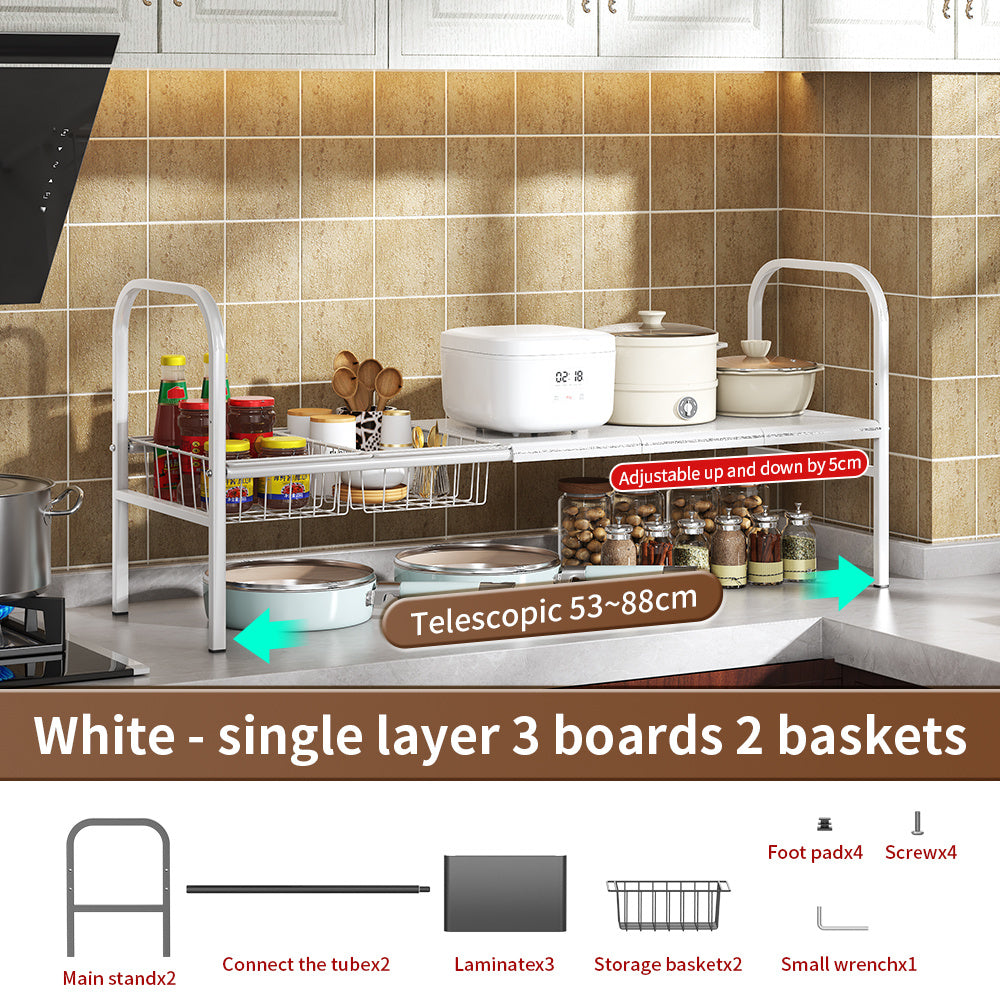 Under Sink Organizer, Under Bathroom Cabinet Organizer,2 Tier Expandable Heavy Duty Metal Shelf, With 3 Removable Panels And 2 Storage Basket, Under Sink Storage For Kitchen Bathroom Cabinet
