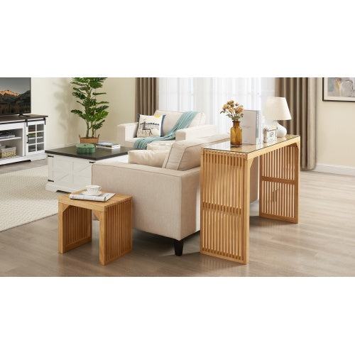 Pine Dining Bench And Table, Indoor Wood Bench For Entryway,Living Room,Kitchen And Bedroom Table And Bench Set Nature, Bench Table Small Tempered Glass Included