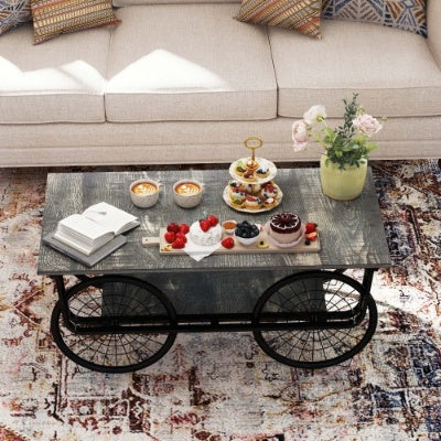 Modern Style Coffee Table Rectangle Coffee Table End Side Table Retro Design Coffee Table With Sturdy Base For Living Room Decor Black