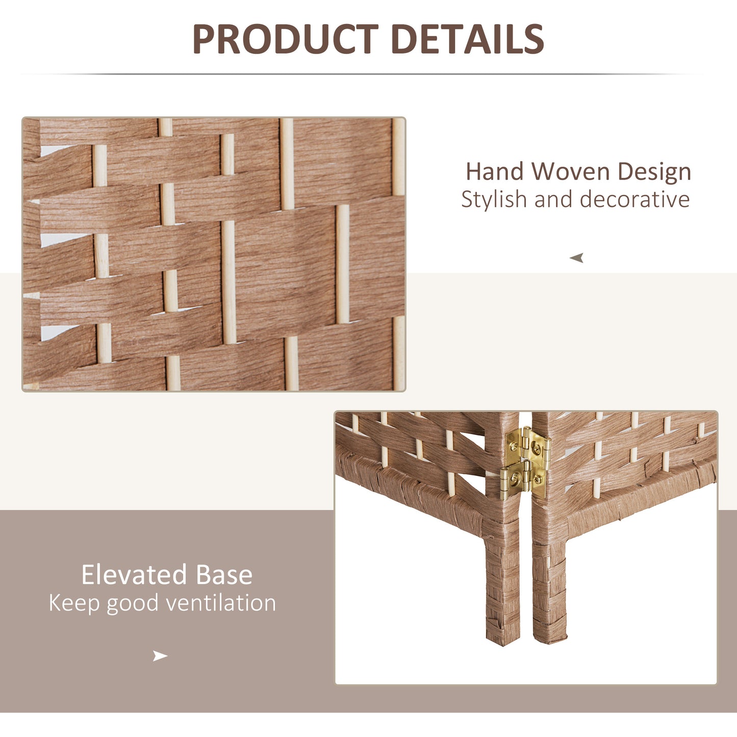 6FT Tall 4-Panel Wicker Weave Room Divider, Folding Privacy Screen, Portable Partition For Bedroom & Home Office, Natural
