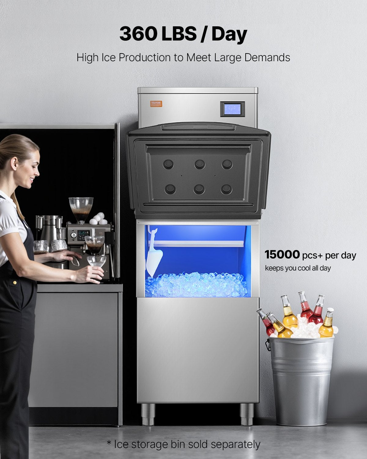 Commercial Ice Maker Machine 360 Lbs Day Self-Cleaning Ice Machine - Head Only