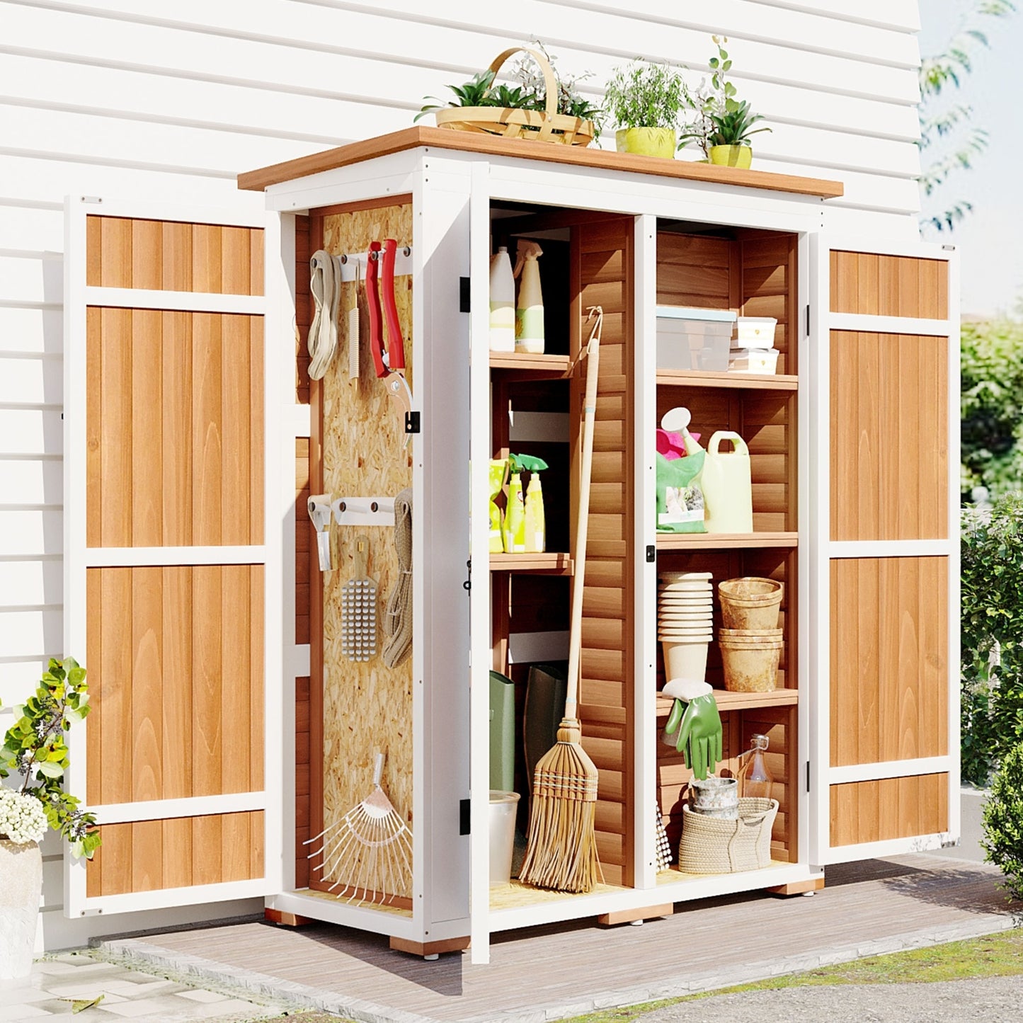 Video Provided TOPMAX Outdoor 5.5ft Hx4.1ft L Wood Storage Shed, Garden Tool Cabinet With Waterpro