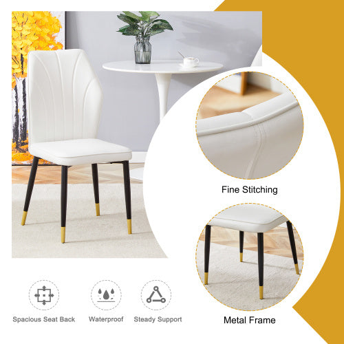4 Modern Dining Chairs With Stylish PU Patterned Backrest And Black Metal Legs For A Comfortable Home Experience In The Kitchen, Bedroom And Office.