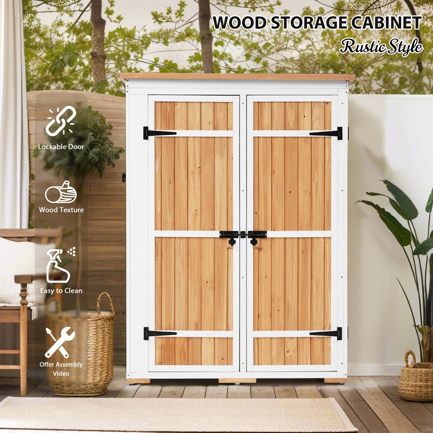 Video Provided TOPMAX Outdoor 5.5ft Hx4.1ft L Wood Storage Shed, Garden Tool Cabinet With Waterpro