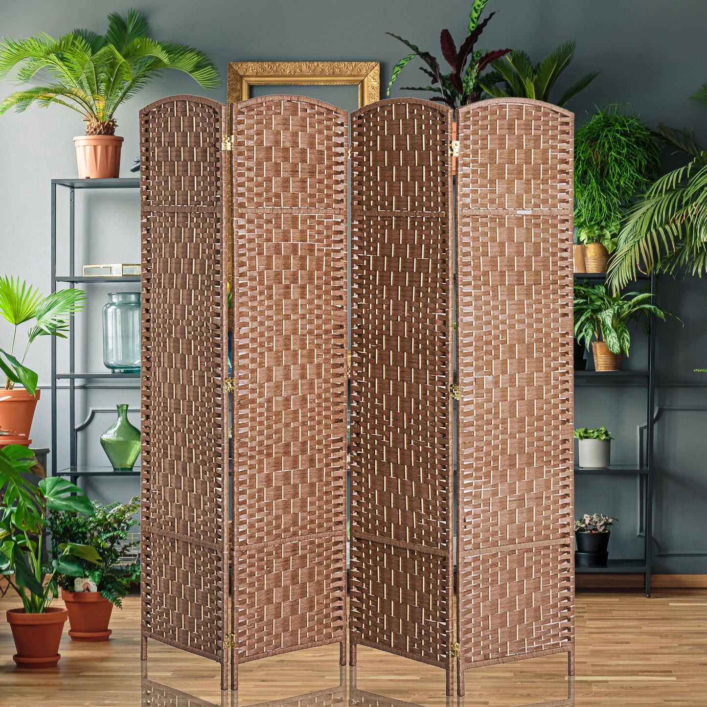 6FT Tall 4-Panel Wicker Weave Room Divider, Folding Privacy Screen, Portable Partition For Bedroom & Home Office, Natural
