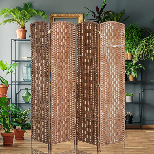 6FT Tall 4-Panel Wicker Weave Room Divider, Folding Privacy Screen, Portable Partition For Bedroom & Home Office, Natural