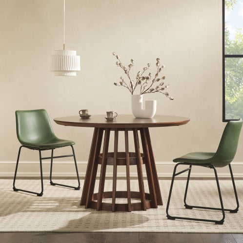 Modern Round Solid Wood Dining Table With Pedestal Base, Brown