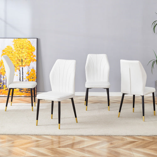 4 Modern Dining Chairs With Stylish PU Patterned Backrest And Black Metal Legs For A Comfortable Home Experience In The Kitchen, Bedroom And Office.