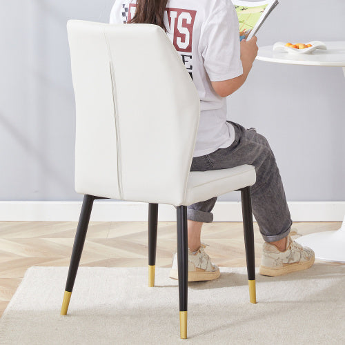 4 Modern Dining Chairs With Stylish PU Patterned Backrest And Black Metal Legs For A Comfortable Home Experience In The Kitchen, Bedroom And Office.